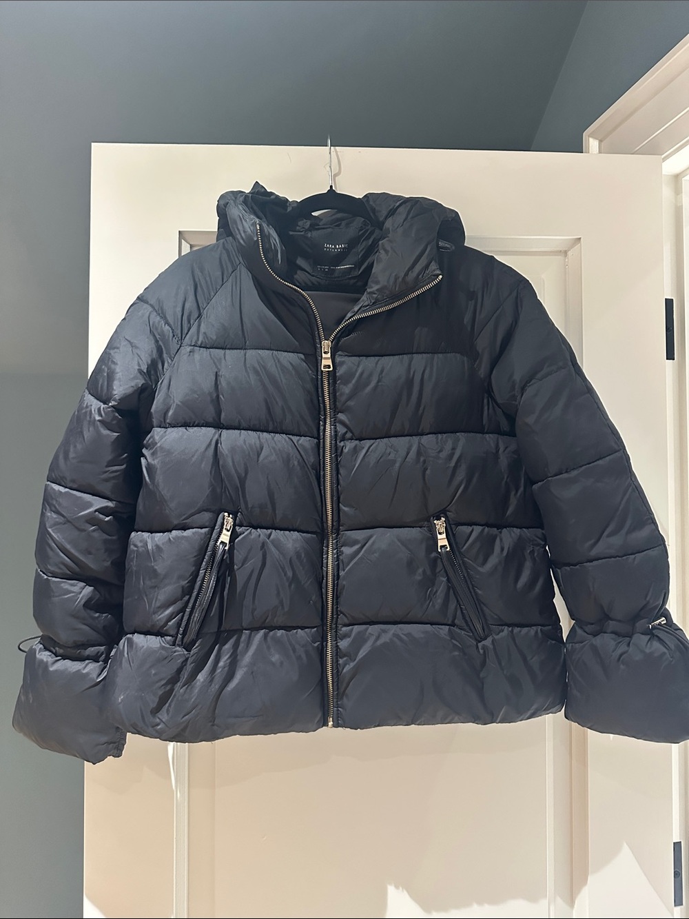Zara Black Quilted Puffer Jacket with Hood - Kids